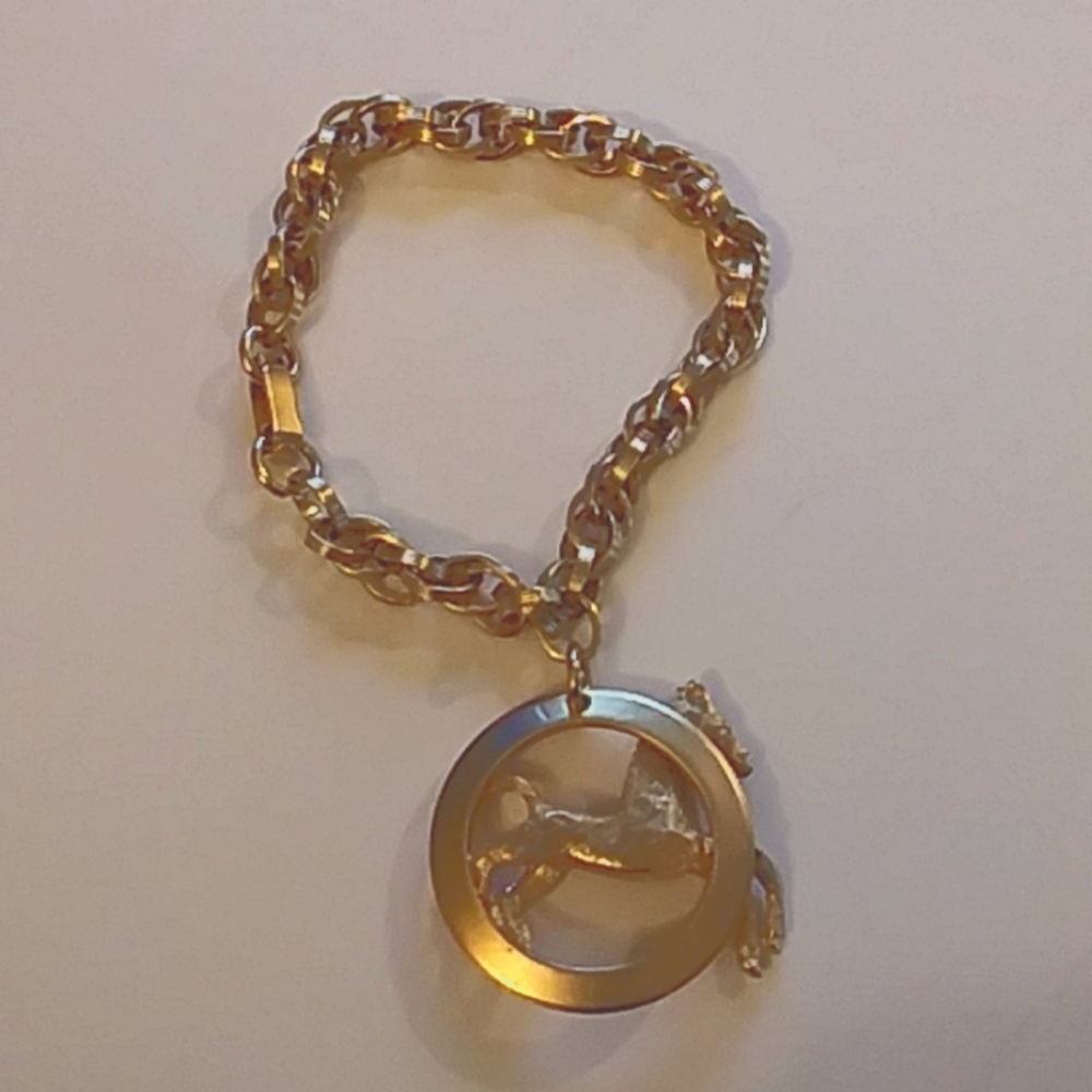 Vintage Equestrian Charm Pendant Rolo Link Bracelet - Rare - Picture 3 of 4